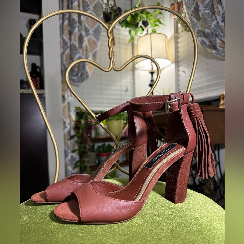 White House Black Market Elly tassel block heel pumps